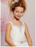 Beaded Queen Anne Neck Glittering Tulle Flower Girl Dress